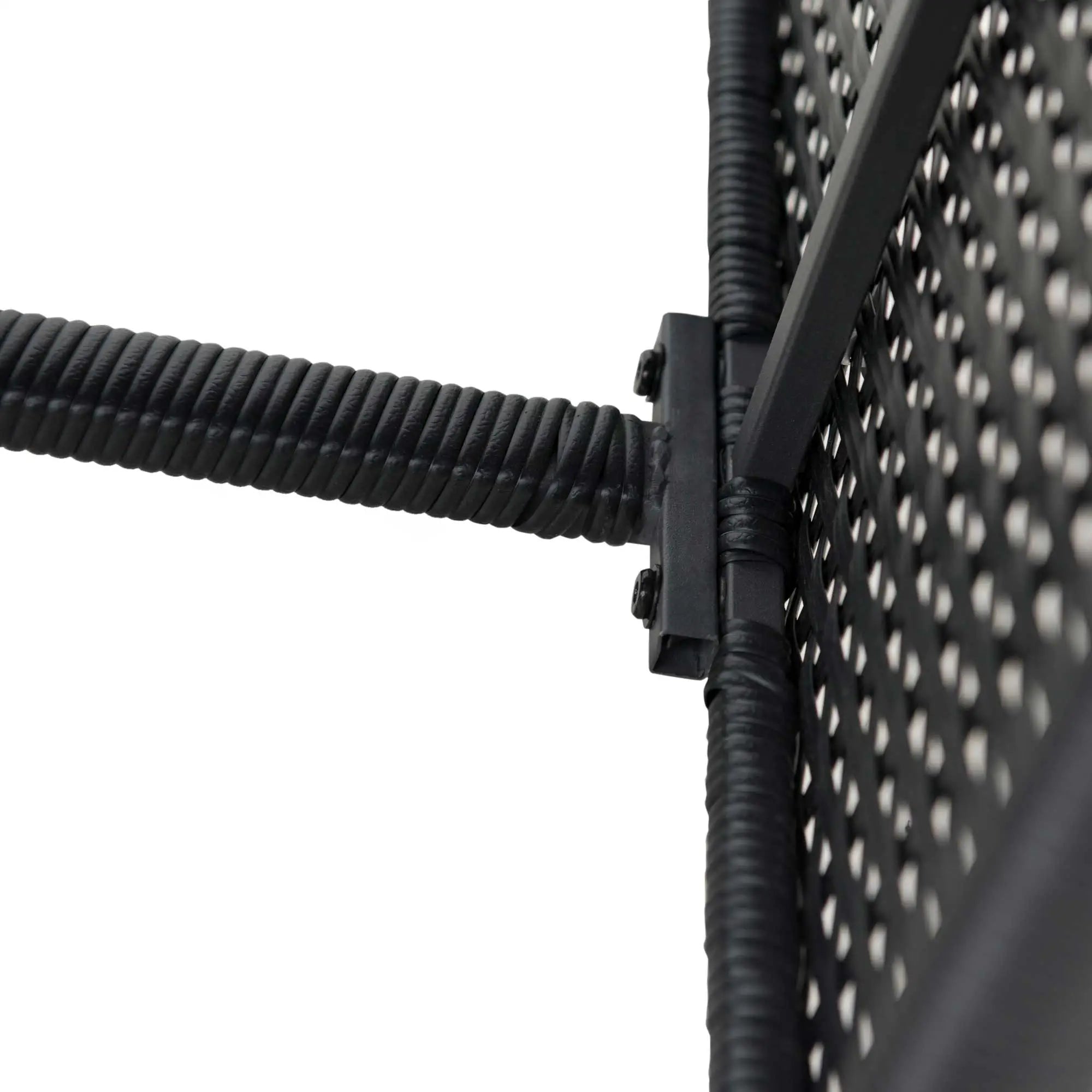 Black 4 Piece Rattan Furniture Set with Grey Cushions, 2 Armchairs and Dark Coffee Table