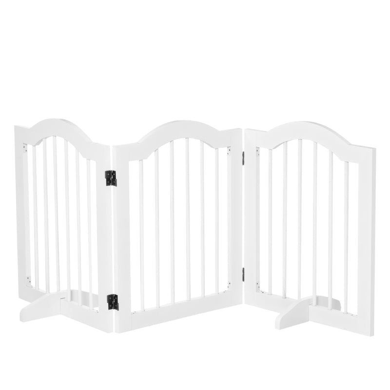 Freestanding 3 Panels Dog Gate with Support Feet - White Wooden Safety Barrier for Pets