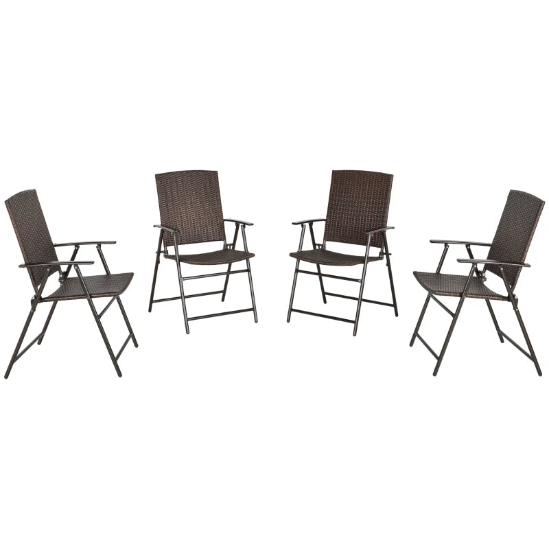 Set of 4 Brown Folding Rattan Chairs - Stylish Outdoor Seating for Patio, Garden, and Events
