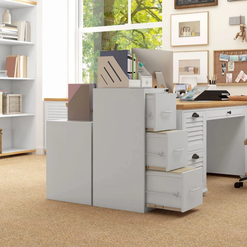 Modern Cream Three-Drawer Steel Filing Cabinet - Stylish Office Storage Solution for Organizing Documents and Files