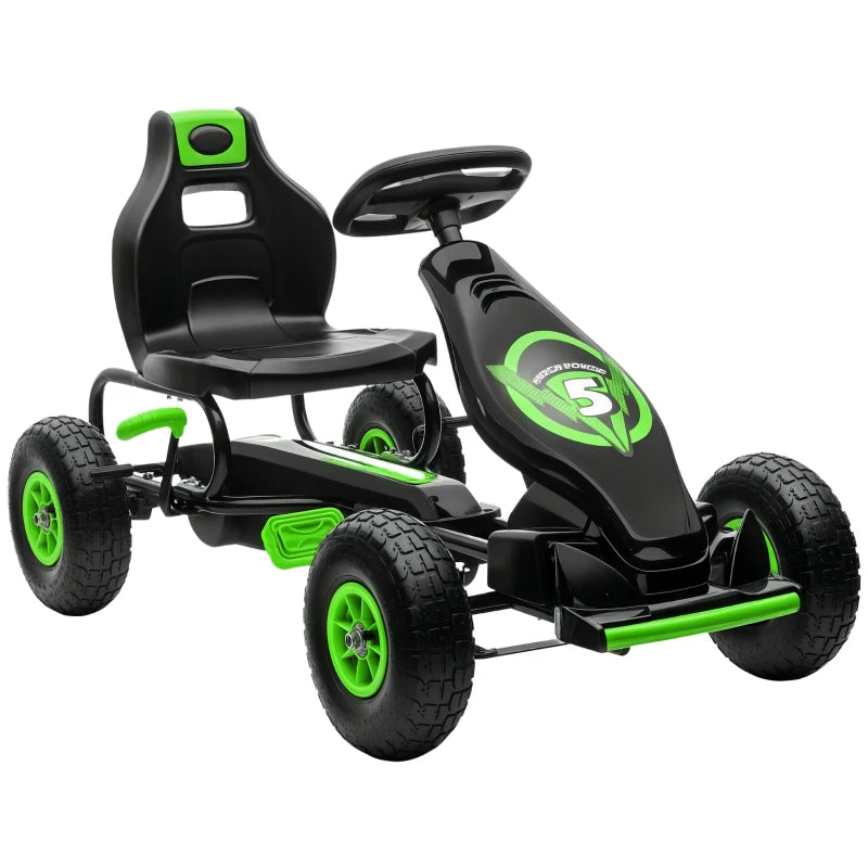 Kids Adjustable Seat Pedal Go Kart with Inflatable Tires for Outdoor Fun Green