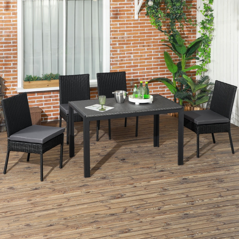 Black Rattan Armless Garden Chairs Set of 4
