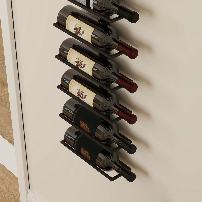 10-Tier Wall Mount Wine Rack - Steel Wine Bottle Holder for Kitchen, Dining Room & Home Bar - Black Display Rack