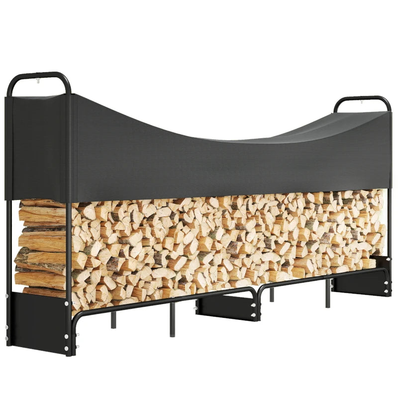 8.5ft Heavy Duty Firewood Rack with Waterproof Oxford Cover - Large Capacity Log Storage for Outdoor Fire Pits & Patios