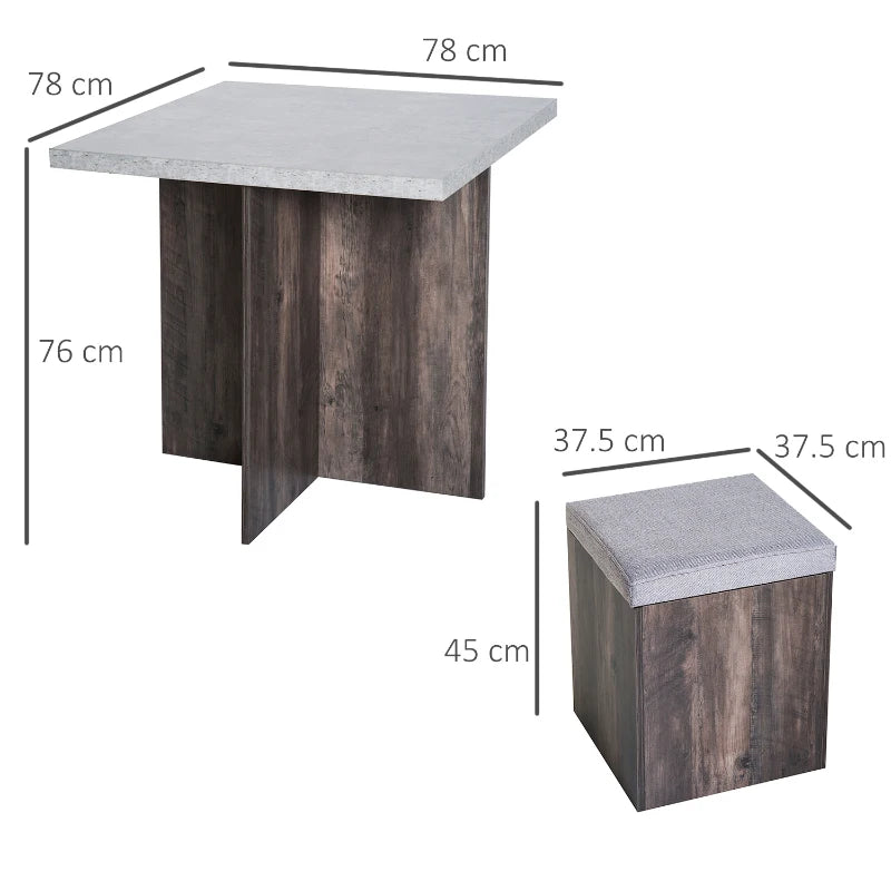 5PC Wooden Dining Set for Garden & Patio - Space Saving Design with 4 Storage Stools, Footrest Ottoman & Cushions