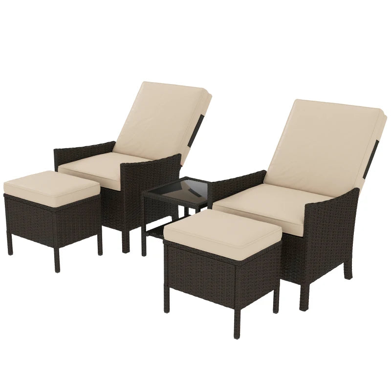 5 Piece Rattan Garden Furniture Set with Sofa Armchairs Footstools and Coffee Table