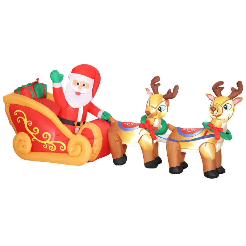 7.9ft Inflatable Santa Sleigh with 2 Reindeer - LED Christmas Decoration for Outdoor & Indoor Holiday Home Decor