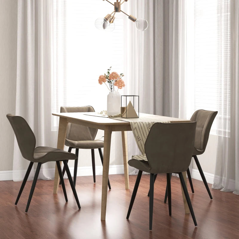 Set of 4 Brown PU Leather Racing-Style Dining Chairs with Steel Legs & Ergonomic Back Padding for Home Living Room