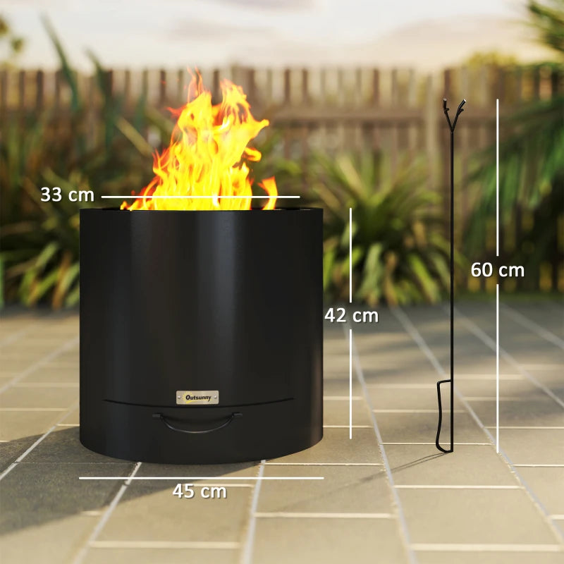 Black Metal Wood-Burning Fire Pit with Poker - Outdoor Patio Fire Bowl