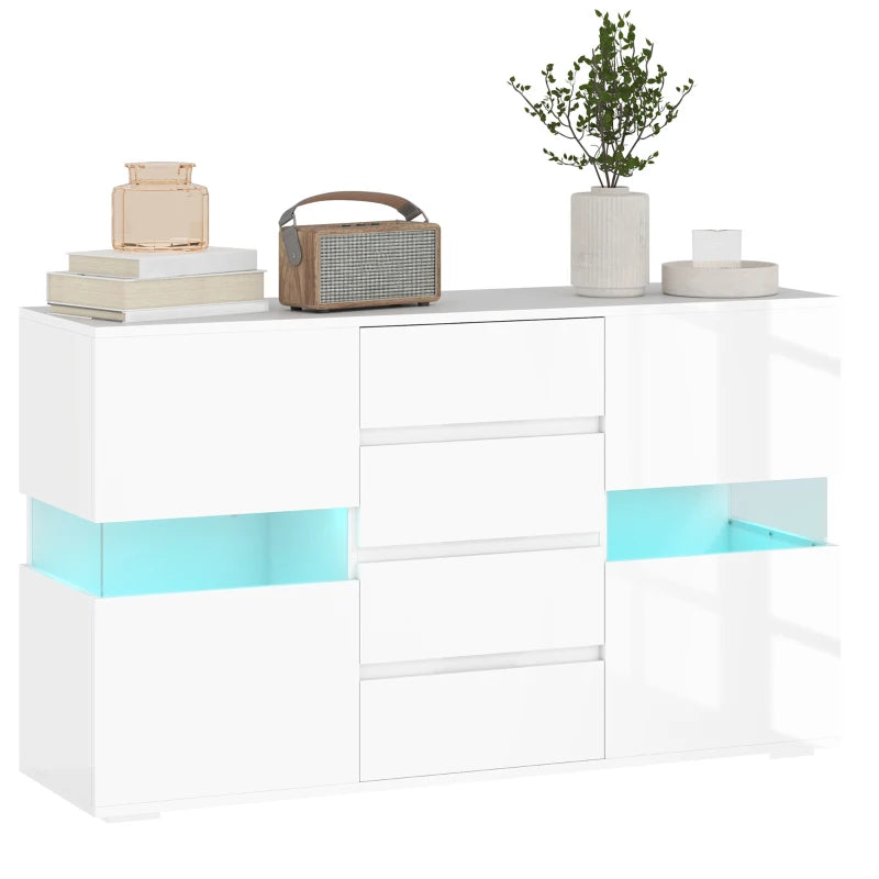 Modern LED Light Sideboard - High Gloss White Finish, Stylish Storage Cabinet for Living Room or Dining Room