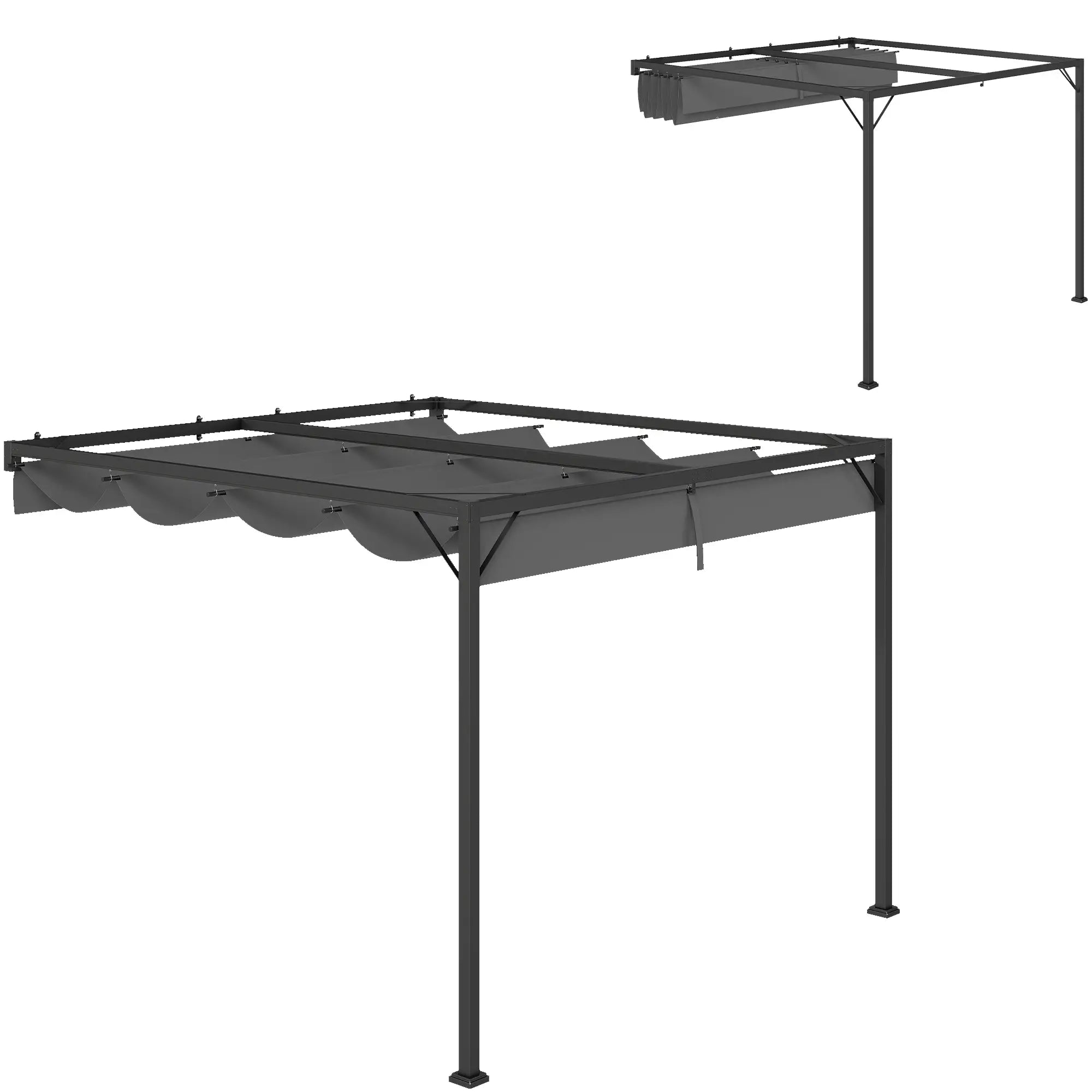 3m x 3m Grey Lean-To Pergola with Retractable Canopy