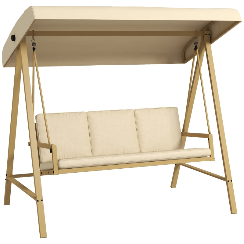 Beige 3-Seat Garden Swing Chair with Adjustable Canopy