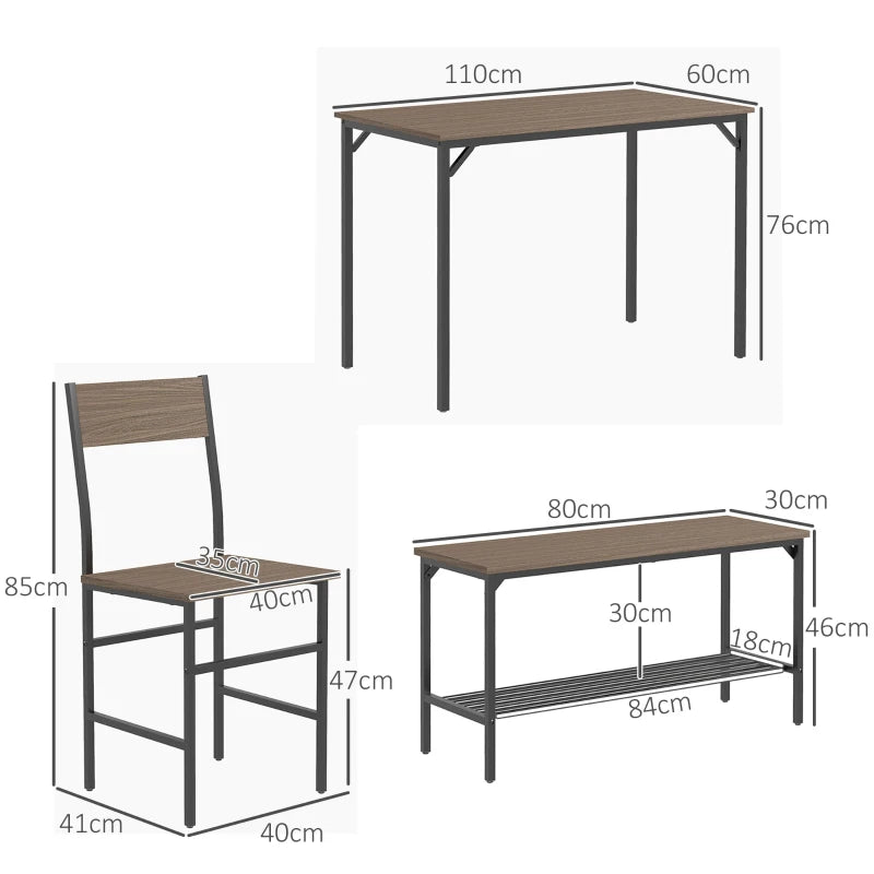 Stylish Four-Piece Dining Set with Table, Chairs, and Bench - Perfect for Modern Homes and Family Gatherings