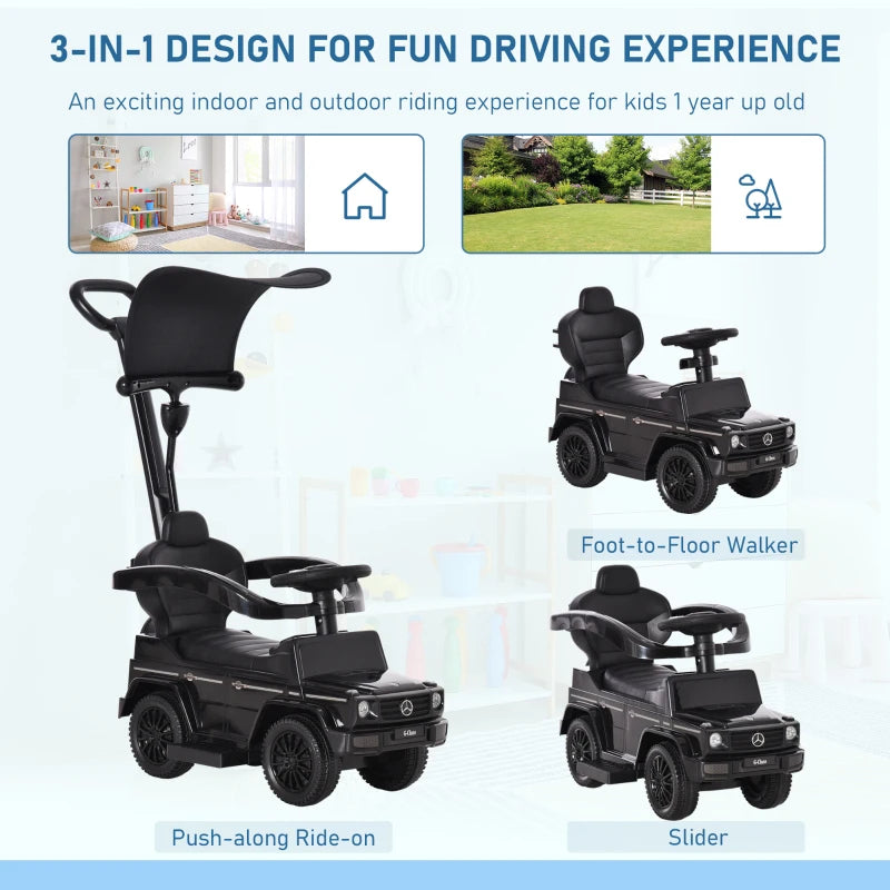 3 in 1 Kids Ride On Push Car Toddler Sliding Car Manual Foot to Floor Slider Push-Along with Horn Steering Wheel Black