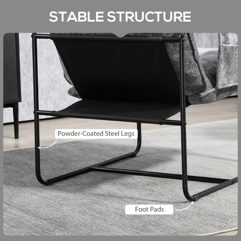 Minimalist Grey Padded Accent Chair with Convenient Pockets for Stylish Living Spaces