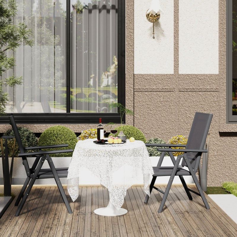 Set of 2 Dark Grey Folding Camping Chairs - Aluminium Frame with Breathable Mesh Back and Seat, Garden Armrest Chairs for Outdoor Use