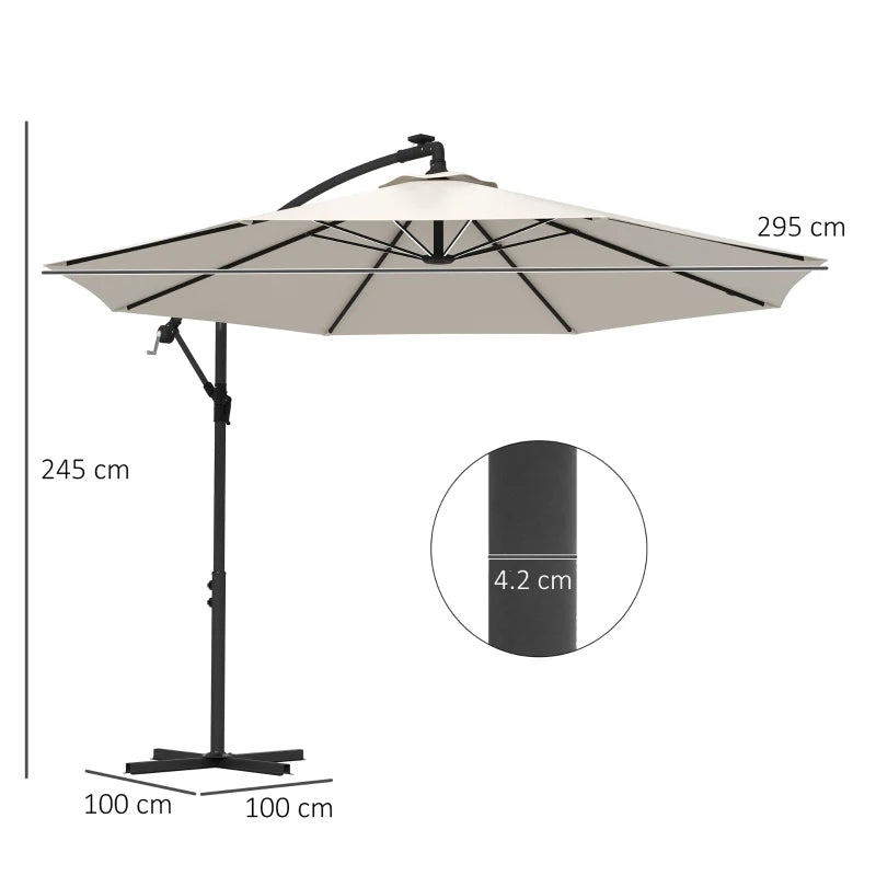 Beige 3m Solar LED Cantilever Parasol
