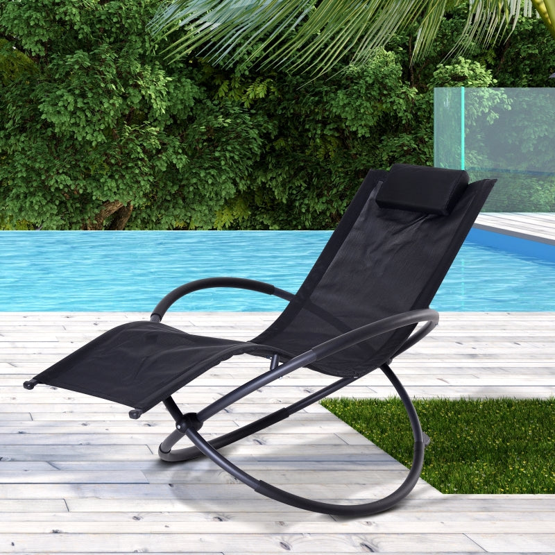 Black Outdoor Zero Gravity Rocking Chair with Pillow