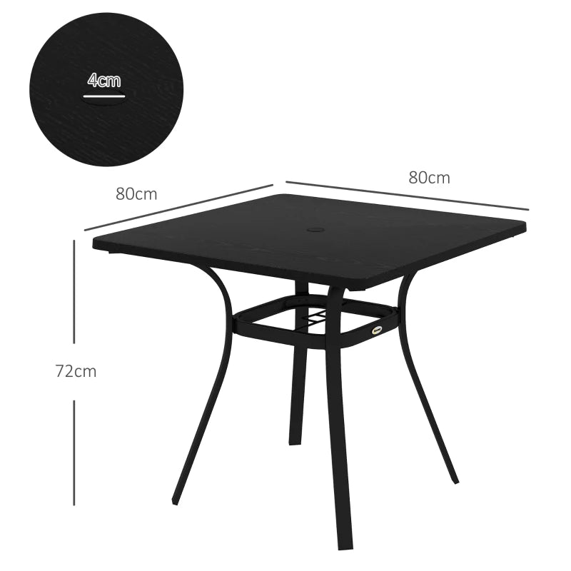Black 4-Seater Steel Garden Table with Parasol Hole