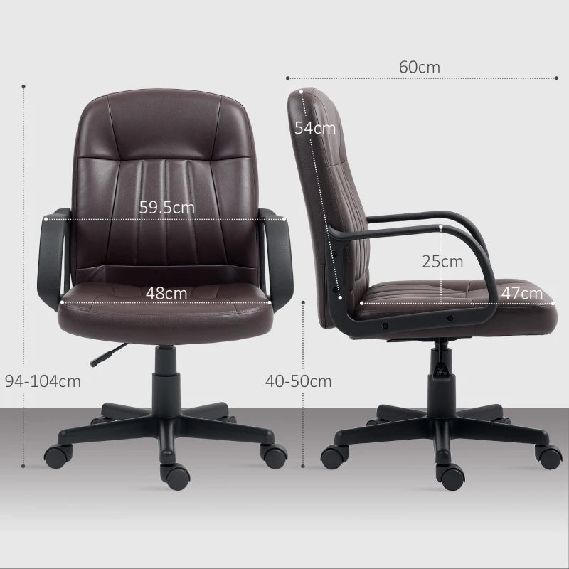 Swivel Executive Chair in Dark Brown PU Leather - Ergonomic Computer Desk Chair for Office & Home Use
