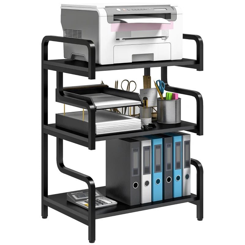 3-Tier Printer Stand with Storage Shelves - Black Printer Table for Home Office & Study, 55x40x77cm