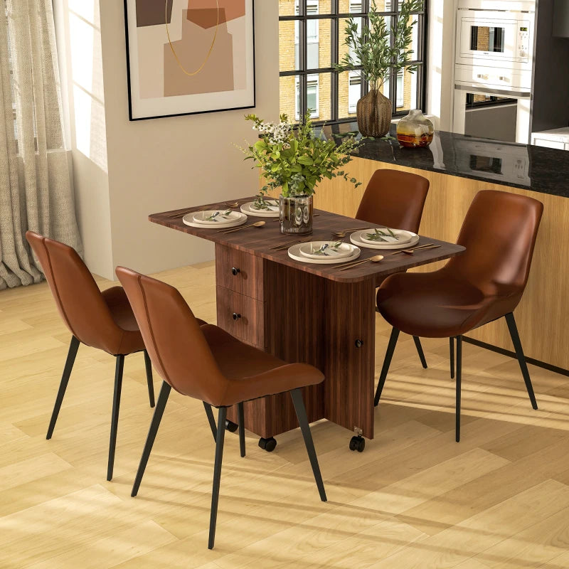 Multi-Storage Drop Leaf Dining Table for Six - Distressed Brown Finish, Space-Saving Design, Perfect for Family Gatherings