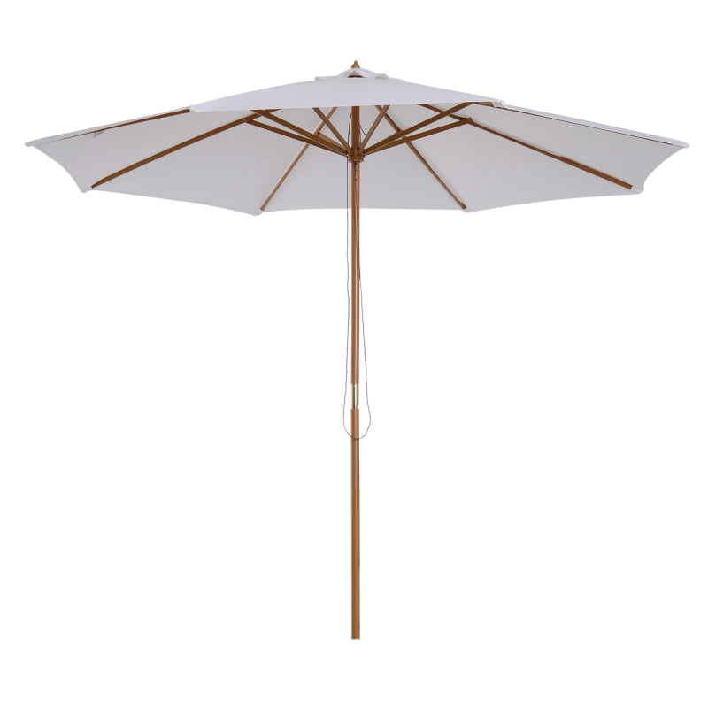 Cream White 3m Wooden Patio Umbrella with Pulley Mechanism