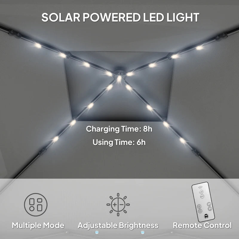 3m x 3m Black Pop Up Gazebo Party Tent with Solar-Powered LED Lights and Adjustable Netting