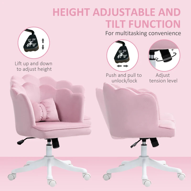 Velvet-Feel Pink Petal Back Office Chair - Stylish Ergonomic Design for Home & Office - Comfortable Seating Solution