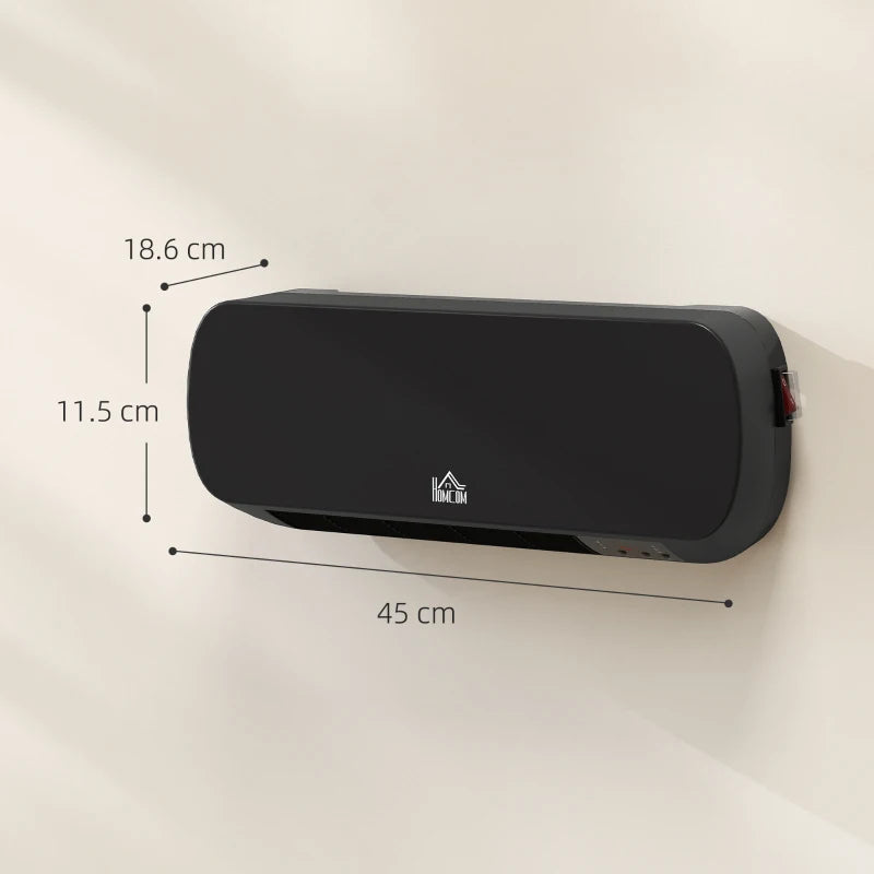 2000W Wall Mounted Ceramic Space Heater Adjustable Temperature Range 10-49°C Black Finish