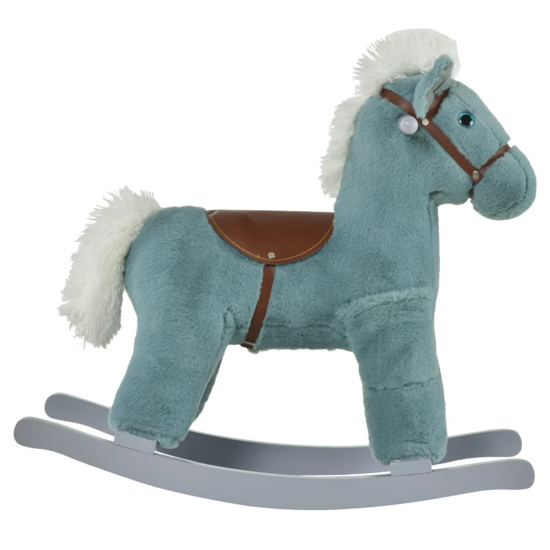 Kids Plush Ride-On Rocking Horse Toy with Realistic Sounds - Soft Blue Rocker for Toddlers 18-36 Months