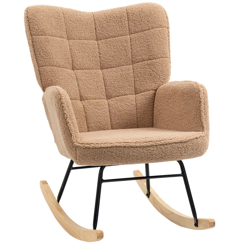 Soft Fleece Rocking Wingback Chair in Light Brown – Comfortable and Stylish Seating for Your Home