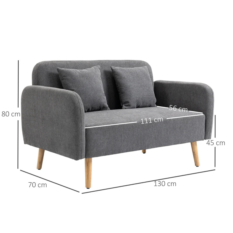 Modern Grey 2 Seater Loveseat Sofa with Pillows and Armrests for Living Room, Bedroom or Home Office