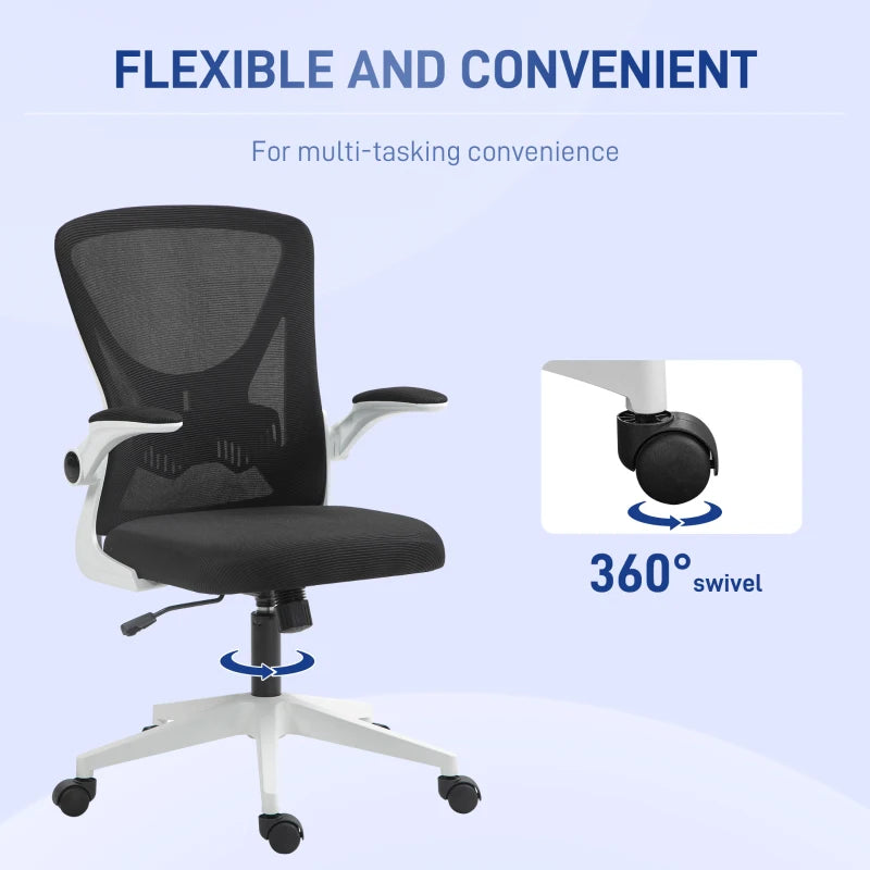 Vinsetto Ergonomic Mesh Back Office Chair with Flip-Up Arms - Stylish Black and White Design for Comfort and Support