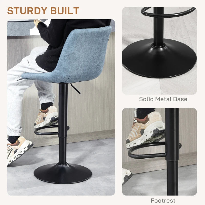 Set of 2 Retro Blue Tub Bar Stools - Stylish Modern Seating for Kitchen, Dining, or Home Bar