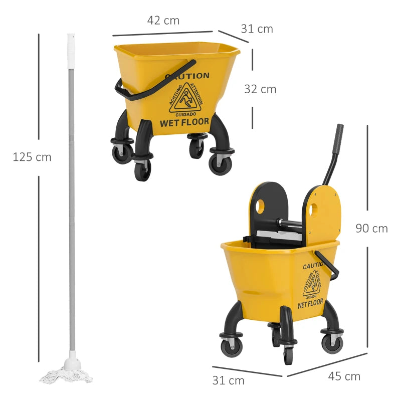 26 Litre Yellow Mop Bucket with Wringer - Heavy Duty Cleaning Tool for Home and Commercial Use