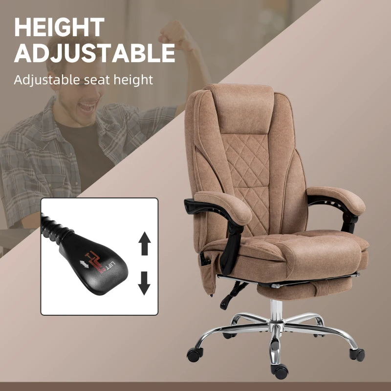 Vinsetto Heated Reclining Massage Office Chair with Adjustable Height & Footrest - Brown Ergonomic Computer Chair