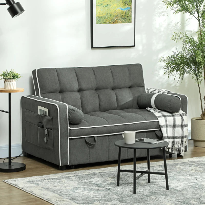 Charcoal Grey Two-Seater Linen-Look Sofa Bed for Stylish Living Spaces