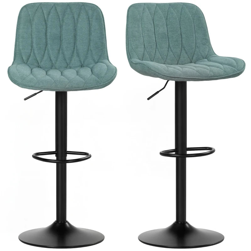 Set of 2 Stylish Blue Linen-Look Bar Stools - Modern Design for Kitchen & Dining - Comfortable Seating