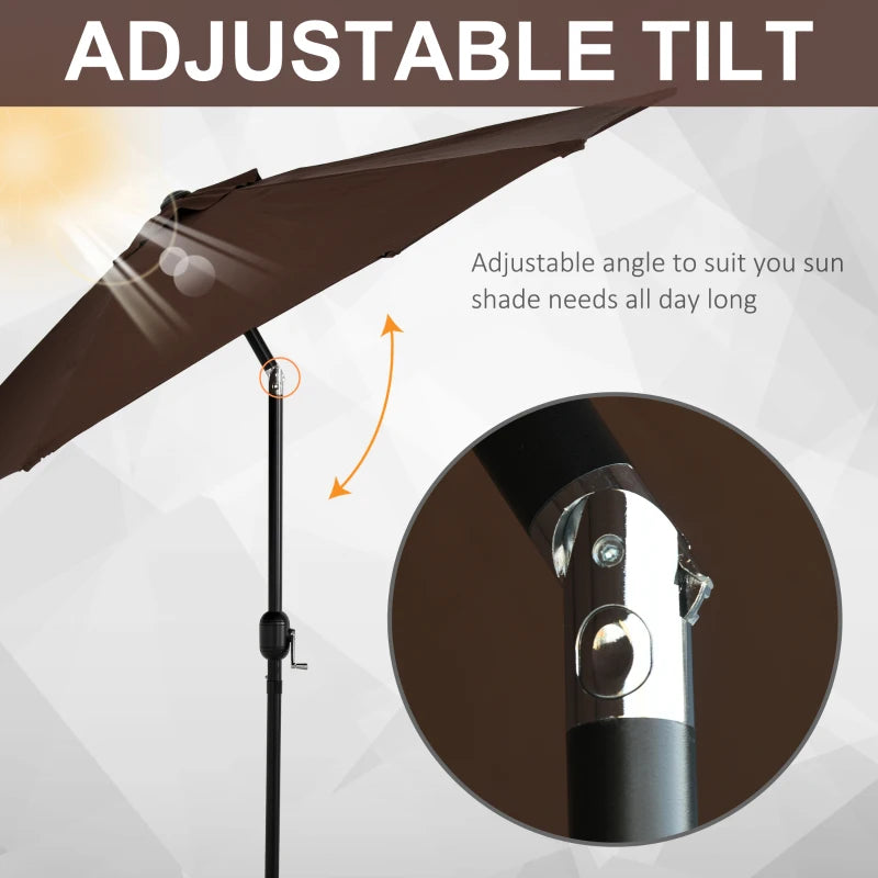 Aluminium Frame Coffee Garden Parasol Umbrella - 2.6M Tilt & Crank Sunshade