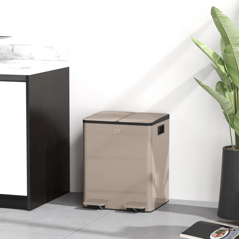 40L Dual Compartment Stainless Steel Trash Bin with Deodoriser Holders - Elegant Gold Tone for Modern Kitchens