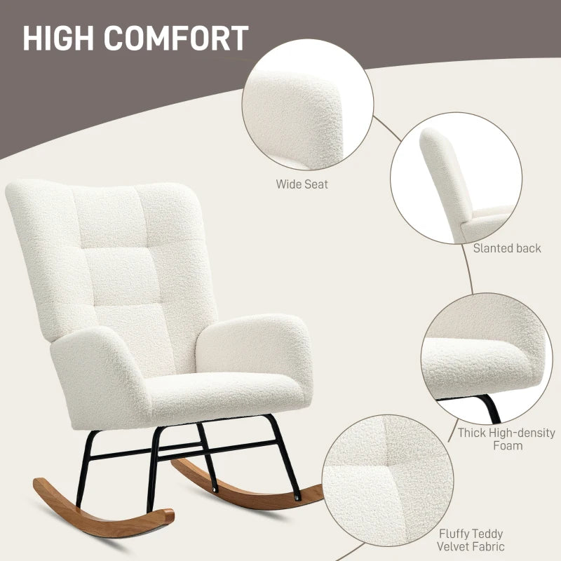 Cream White Teddy Fleece Rocking Chair - Comfortable and Stylish Seating for Home