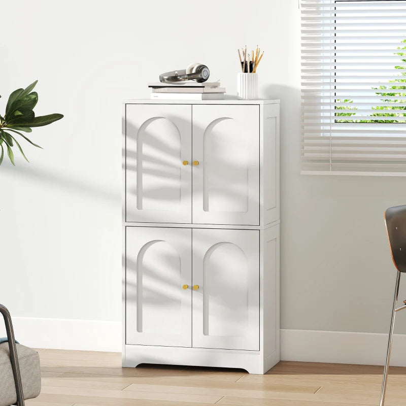 4-Door White Kitchen Storage Cabinet with Adjustable Shelves - Stylish & Functional Organization Solution for Your Home