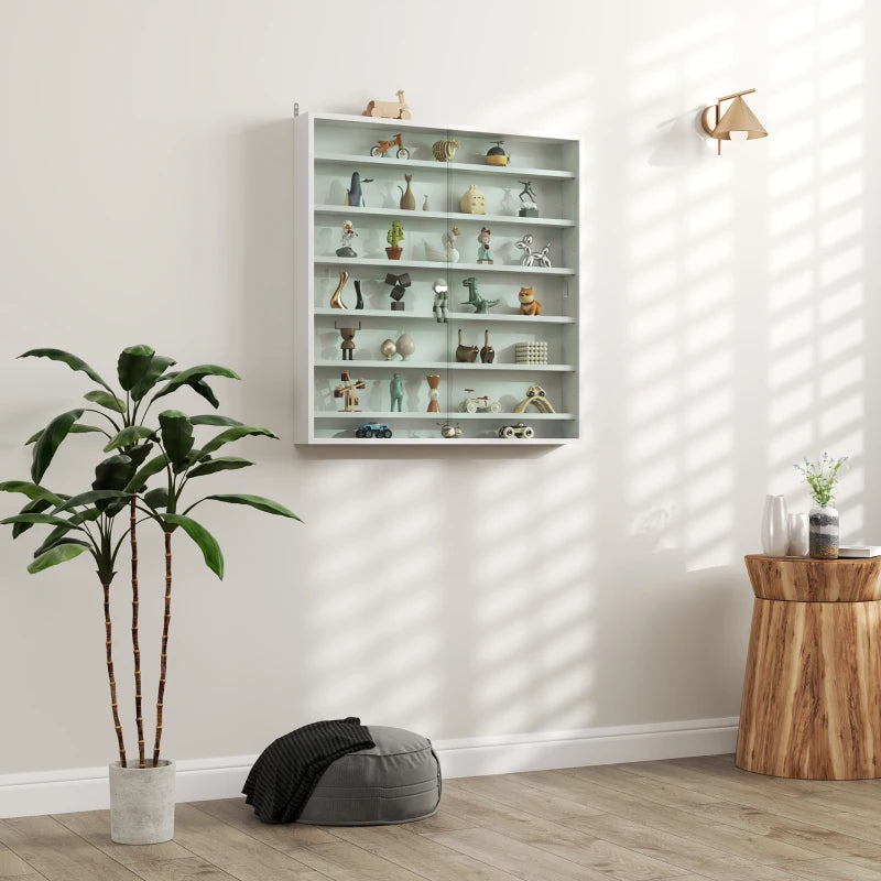 Elegant White Six Shelf Display Cabinet with Glass Doors - Perfect for Home Decor and Storage Solutions