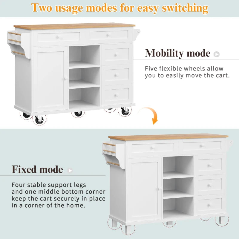 Versatile Dining Trolley with Drawer - Mobile & Fixed Food Cart for Kitchen Storage, 134L x 46W x 92H cm, White