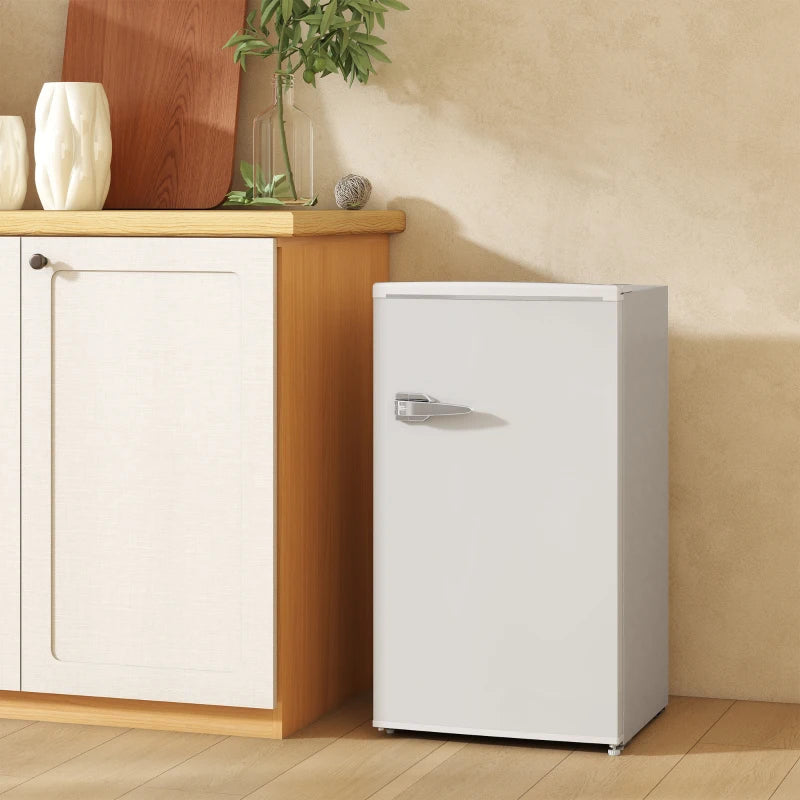 85L Retro Under Counter Fridge with Chiller Box, Adjustable Thermostat & Glass Shelves - Compact White Refrigerator