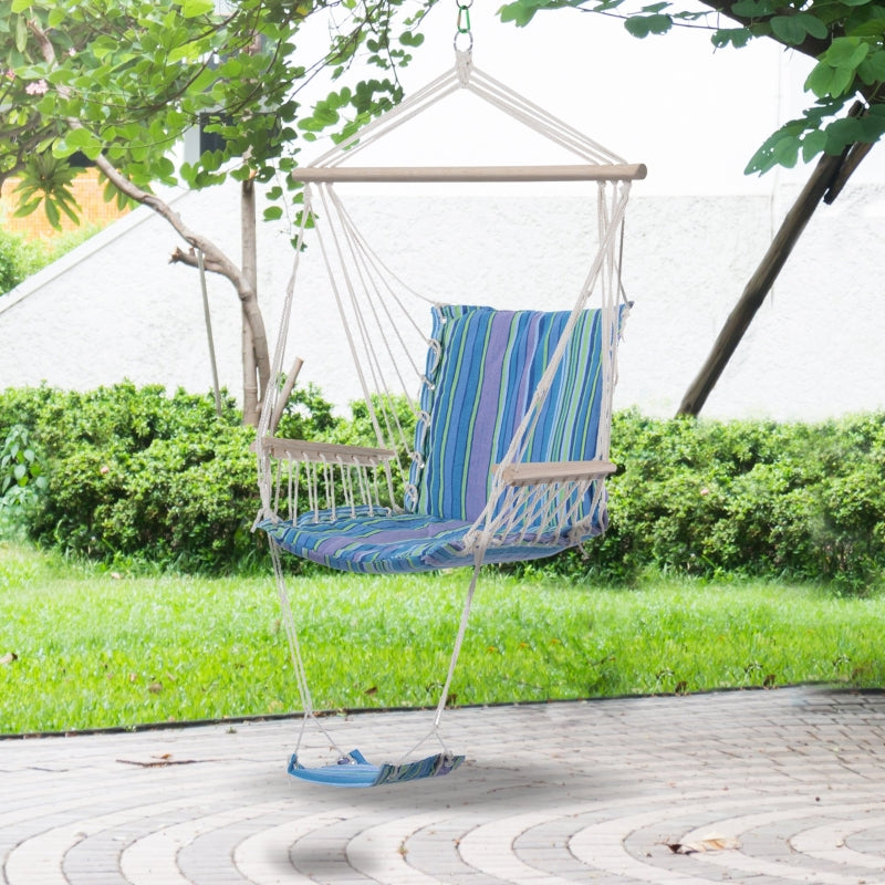 Blue Hanging Rope Hammock Chair with Padded Seat & Backrest