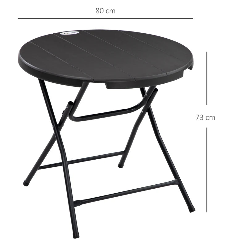 Dark Grey Foldable Round Outdoor Dining Table for 4, 80 x 80 x 73 cm