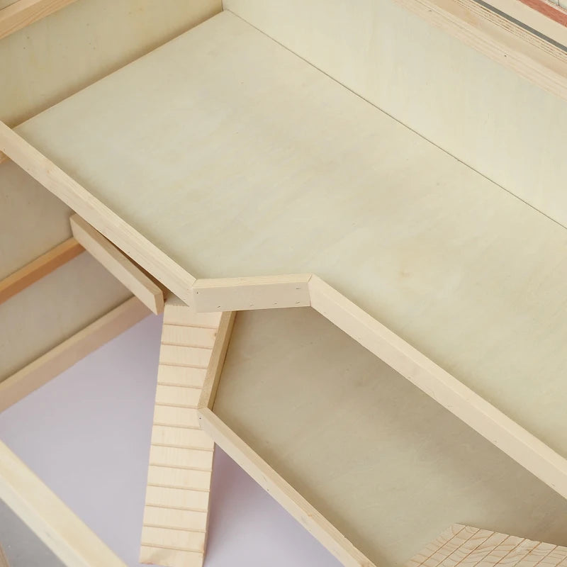 Wooden Hamster Cage for Small Animals with Openable Top and Exercise Play House 115L x 57W x 55Hcm Natural