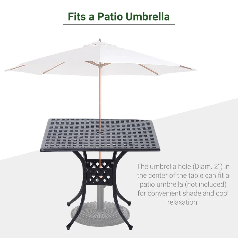 Black 90cm Square Outdoor Dining Table with Umbrella Hole